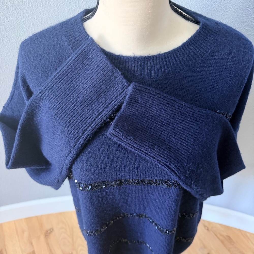 Vince Camuto Midnight Blue Sweater with Subtle Sequined Stripes - Picture 8 of 12